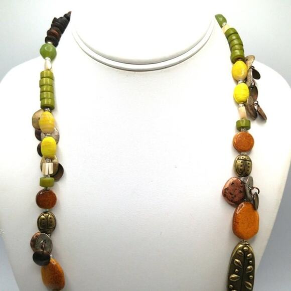 Chico's Beaded Long Necklace, Mother of Pearl Beads, 40 Inches, Earth Colors - Picture 2 of 10